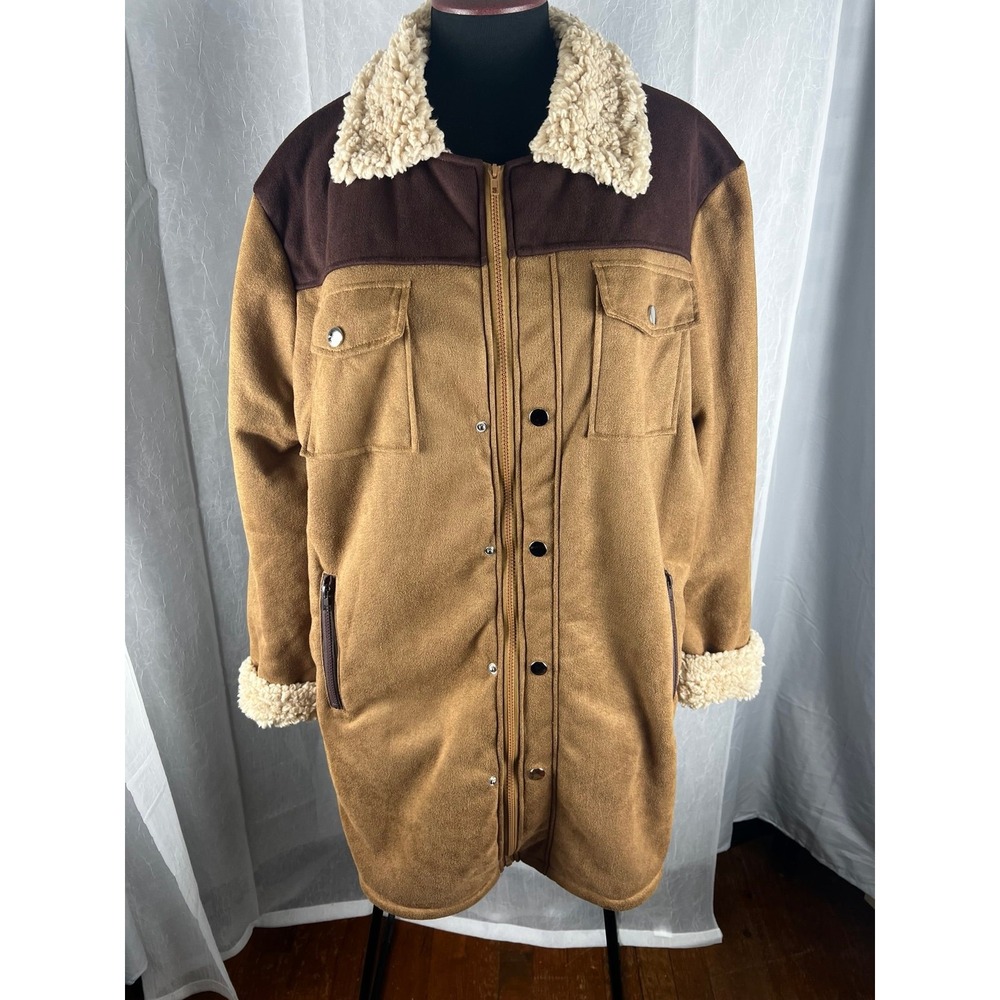 Brown Sherpa Lined Faux Suede Jacket size women XL